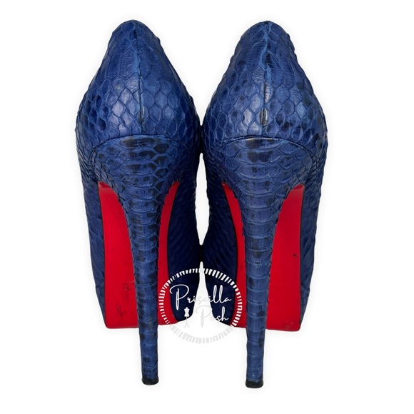 Christian Louboutin Blue Python Bianca Platform Pumps Size 37.5 Snakeskin Snake - Picture 7 of 12
